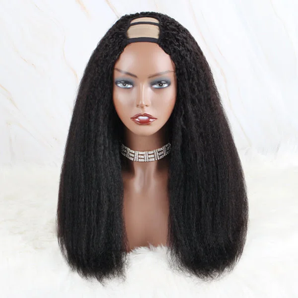 U Part Wig Kinky Straight Human Hair Wig 150% Density