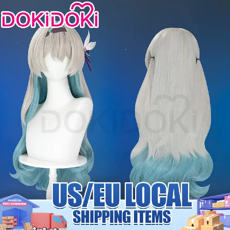 【US LOCAL SHIPPING 】DokiDoki Game Honkai: Star Rail Cosplay Firefly Wig Long Curly Grey Green Wig