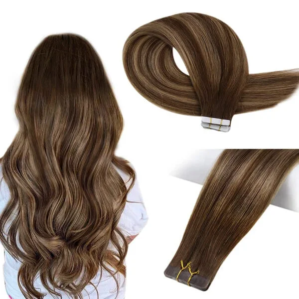 【US】Moresoo 100% Brazilian Tape In Hair Extensions Virgin Human Brown Hair (#4/27/4)