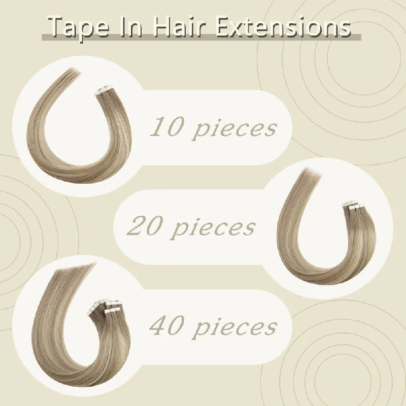 Ombre Brown Virgin Real Hair Extensions Tape in Hair #1B/Silver/1B