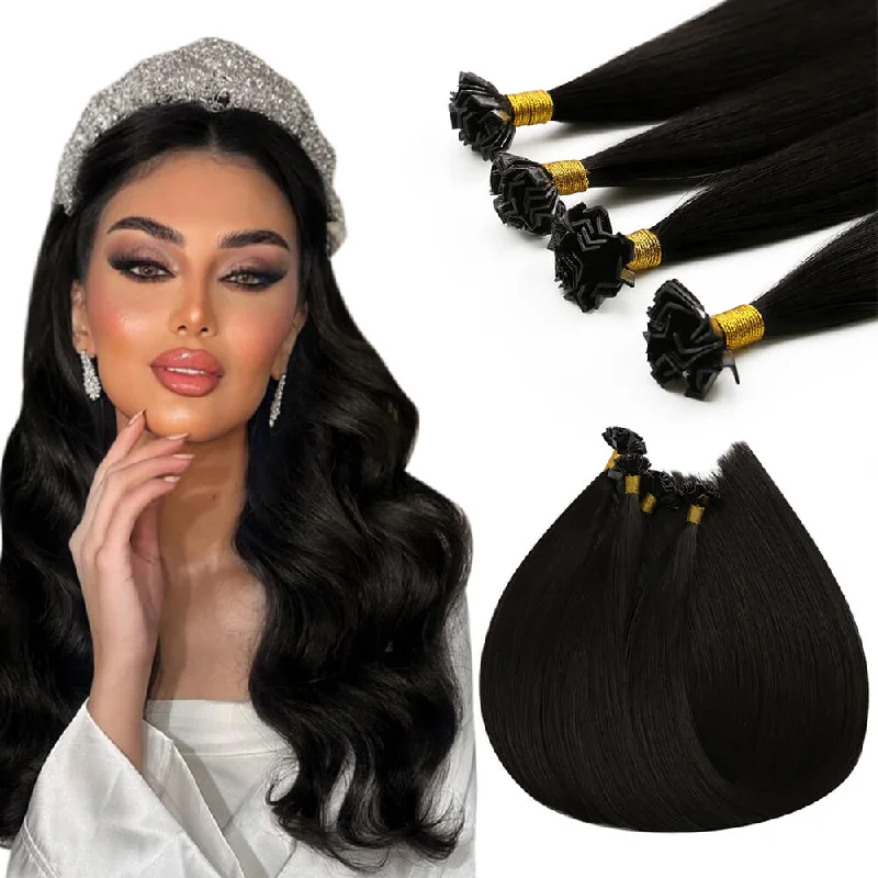 [U Tip Upgrade] Virgin Hair Pre-bonded K Tip Hair Extensions Natural Black #1B