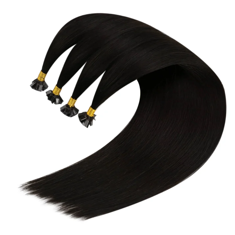 [U Tip Upgrade] Virgin Hair Pre-bonded K Tip Hair Extensions Natural Black #1B