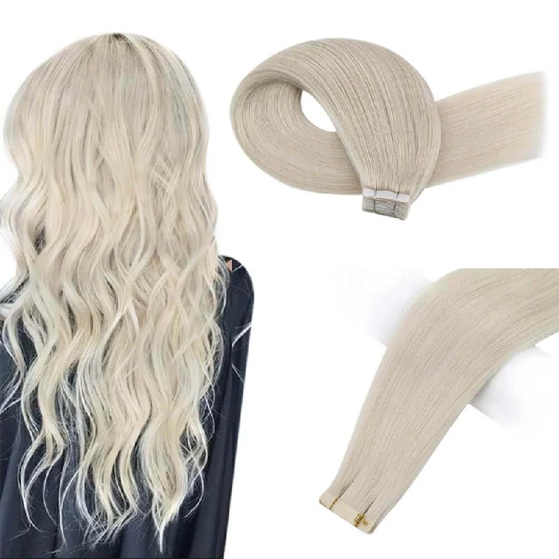 Moresoo Virgin Human Tape In Hair Extensions Brazilian Hair White Blond(#1000)