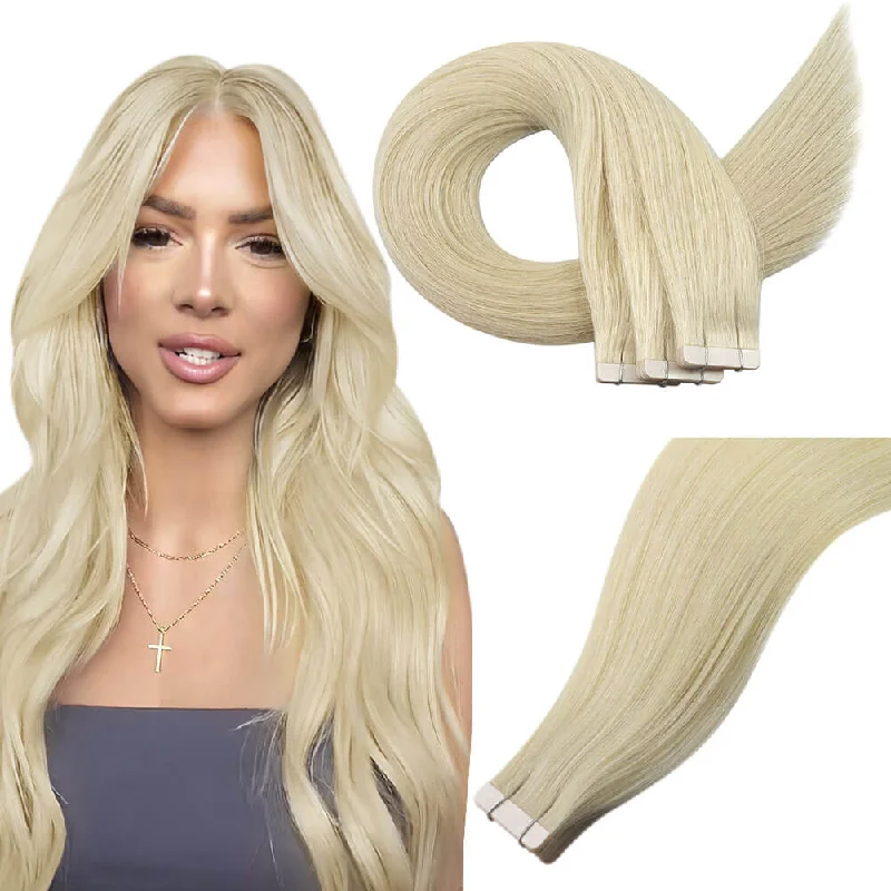 Hair Extensions Moresoo Virgin Human Tape-Ins Unprocessed Hair Platinum Blonde(#60)