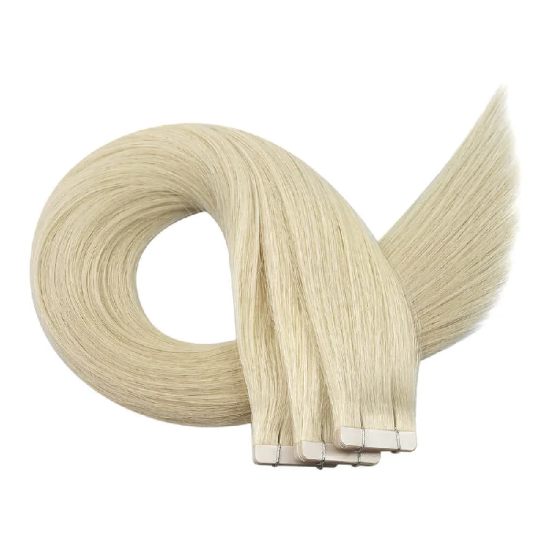 Hair Extensions Moresoo Virgin Human Tape-Ins Unprocessed Hair Platinum Blonde(#60)