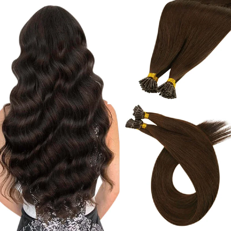 Moresoo Virgin Human I Tip Brazilian Straight Hair Extensions Kertain Tip Brown Color (#4)