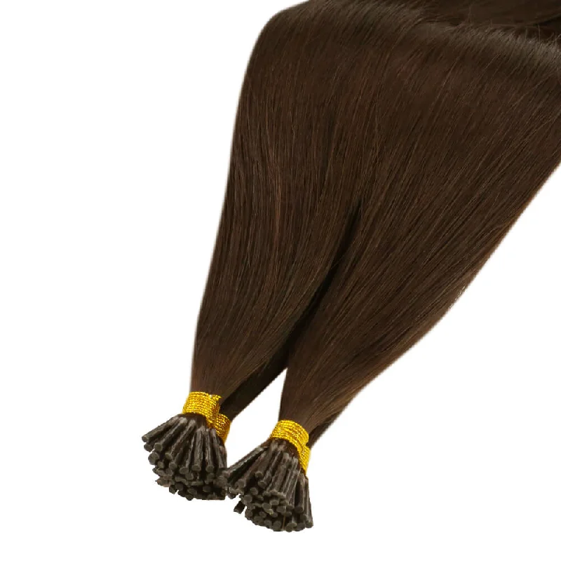 Moresoo Virgin Human I Tip Brazilian Straight Hair Extensions Kertain Tip Brown Color (#4)