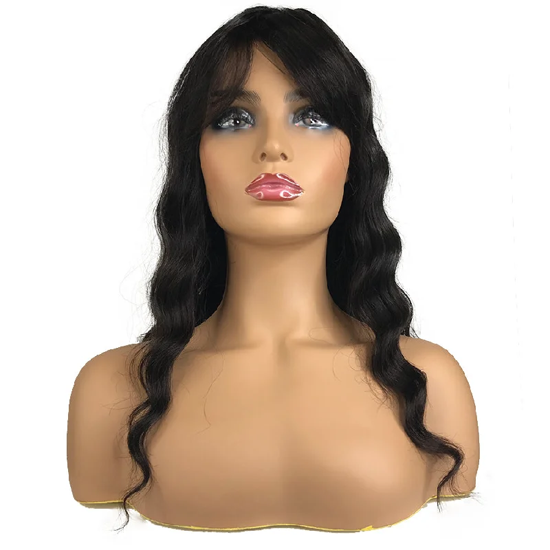 Virgin Silk Top Human Hair Wig With Bang 18""