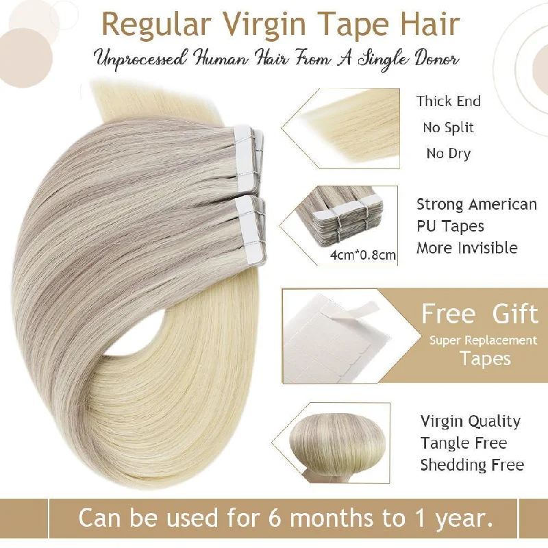 Balayage Color Real Human Virgin Hair Extensions Tape in Hair #18/22/60