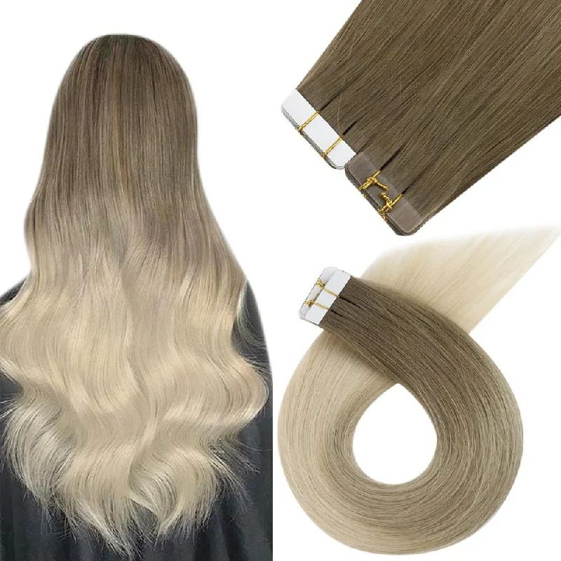 Tape in Hair Extensions Balayage Ombre Brown to Platinum Blonde #8/60