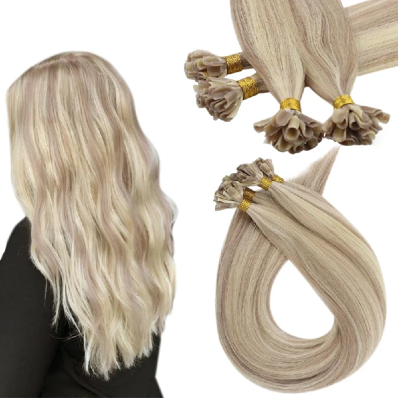 U tip Hair Extensions Highlight Blonde Virgin Hair Keratin Hair Nail Tip Hair Extensions #P18/613