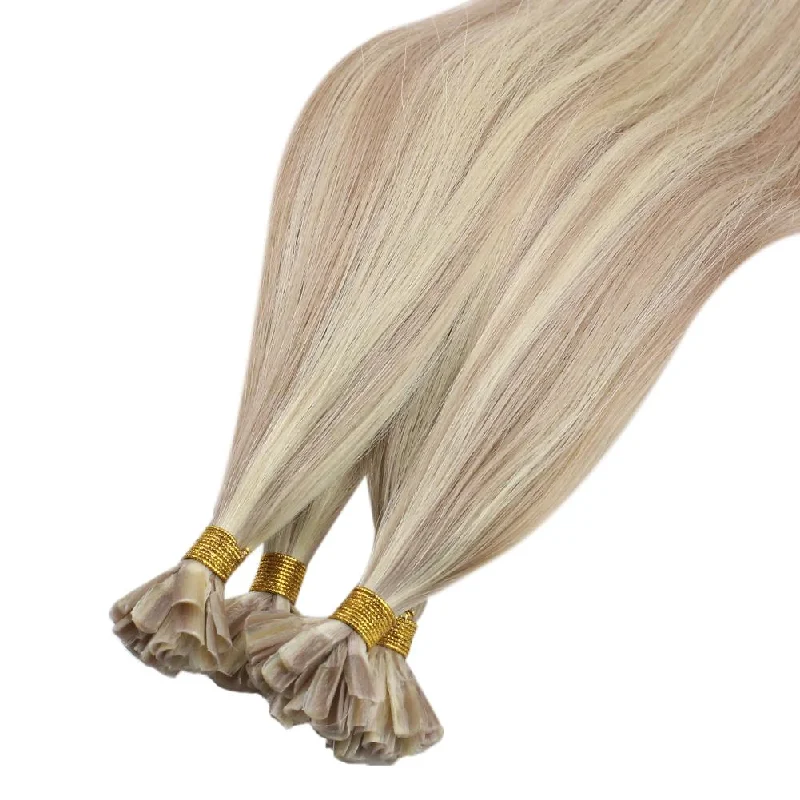 U tip Hair Extensions Highlight Blonde Virgin Hair Keratin Hair Nail Tip Hair Extensions #P18/613