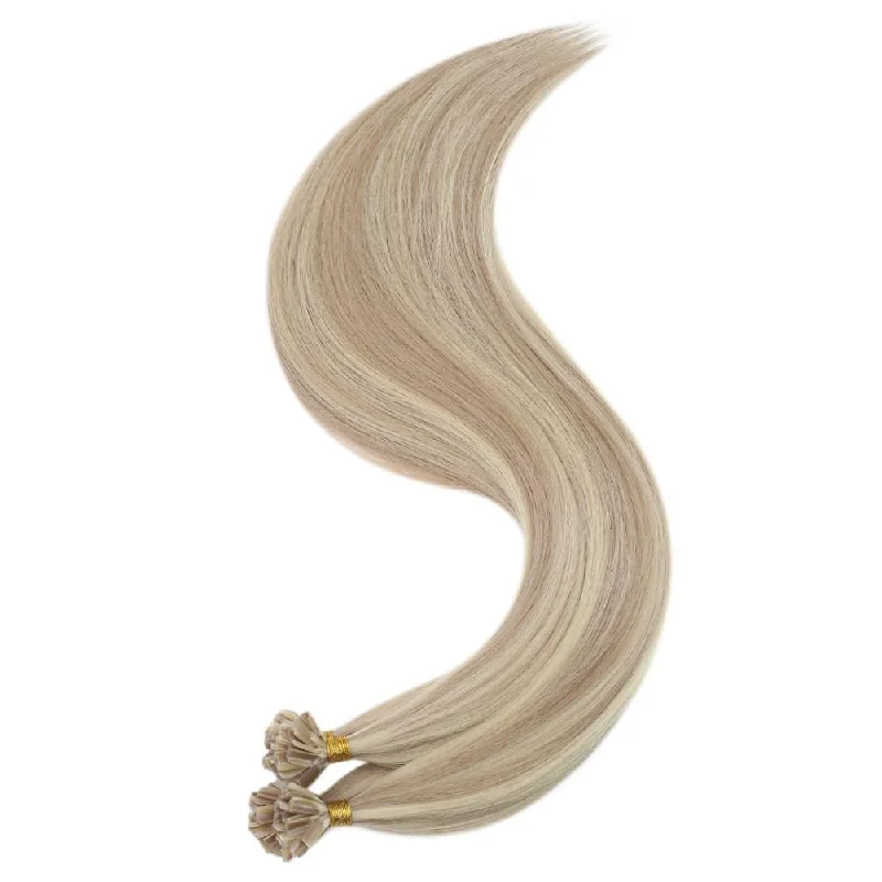 U tip Hair Extensions Highlight Blonde Virgin Hair Keratin Hair Nail Tip Hair Extensions #P18/613