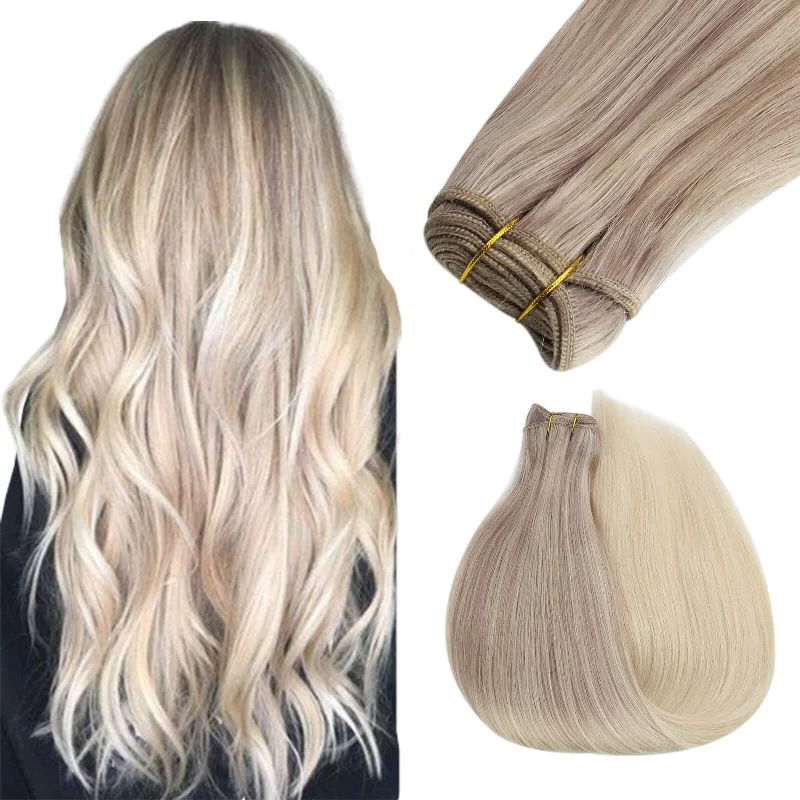 Weft Hair Extensions Human Weft Hair Balayage Blonde Hair #18/22/60