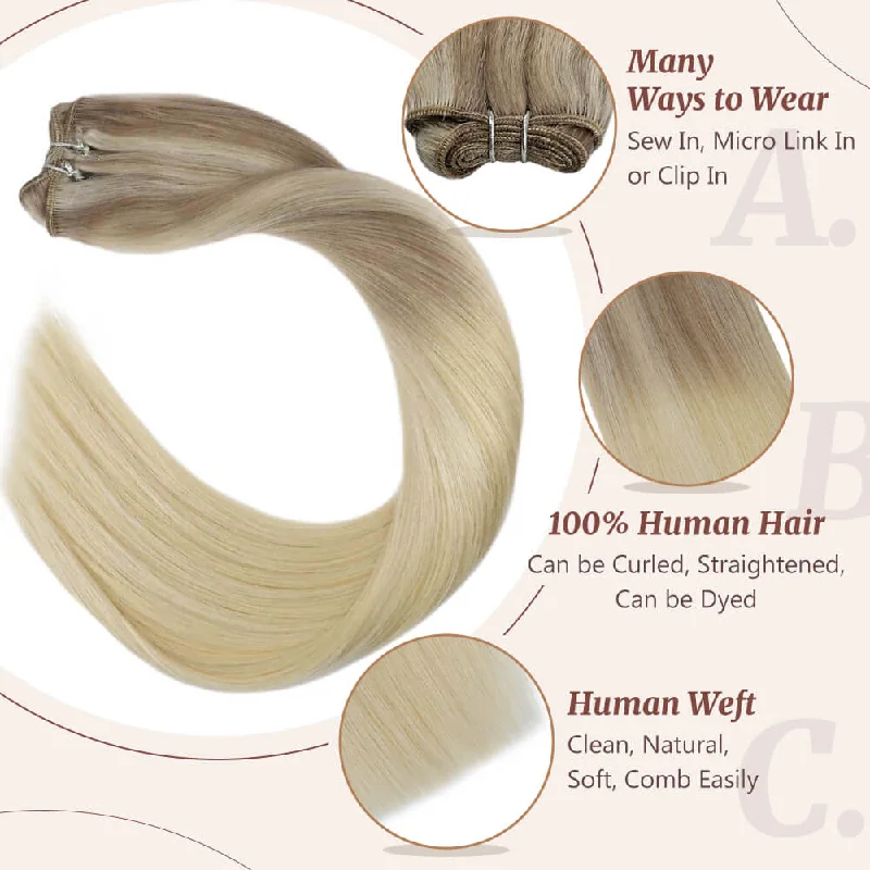 Weft Hair Extensions Human Weft Hair Balayage Blonde Hair #18/22/60