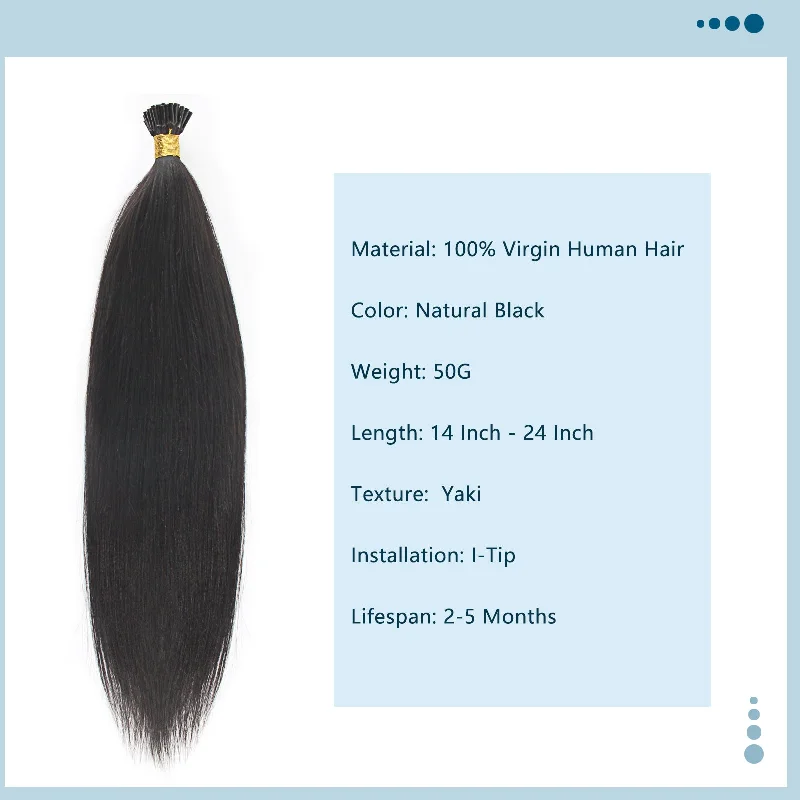 Yaki Straight I Tip Hair Extensions Natural Black